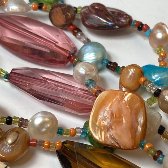 17" Colorful Small & Large Bead and Shell Necklace Multi Tier Layered - Picture 12 of 14